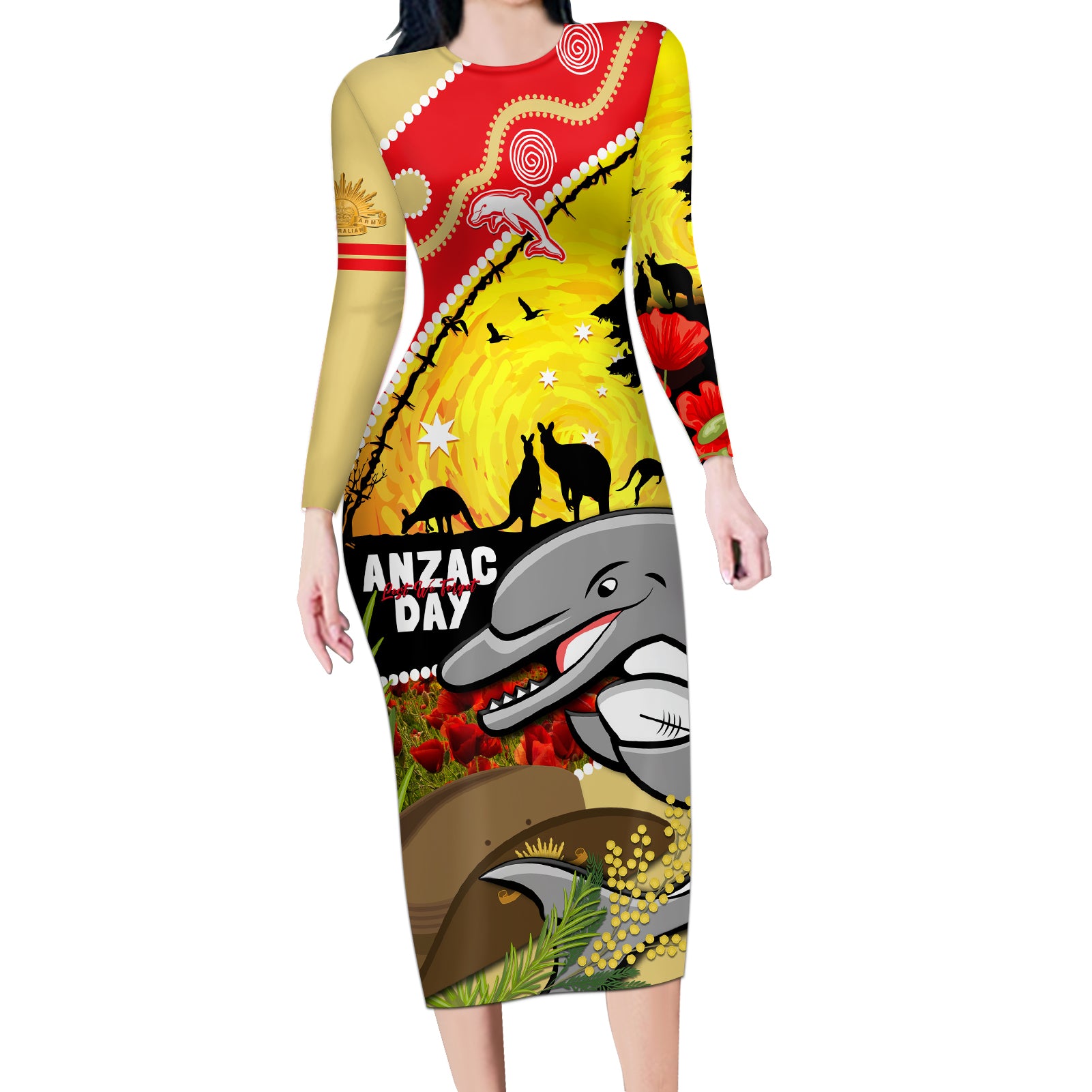 Dolphins ANZAC Day Long Sleeve Bodycon Dress Rosemary Starring Night Style