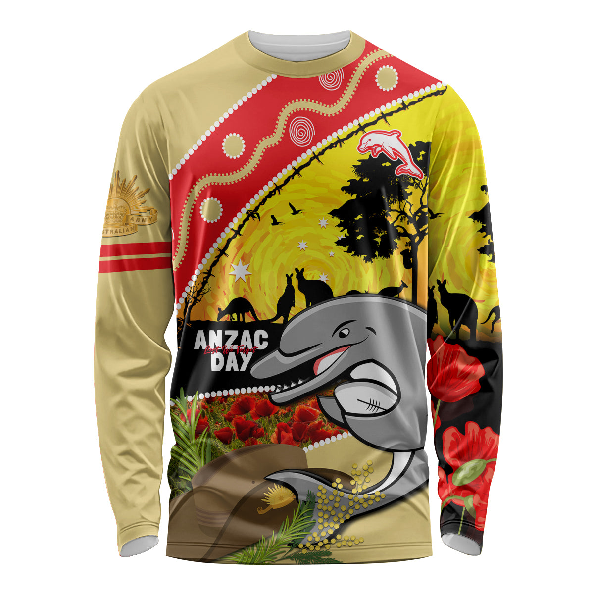 Dolphins ANZAC Day Long Sleeve Shirt Rosemary Starring Night Style