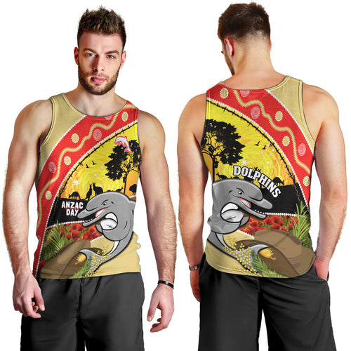 Dolphins ANZAC Day Men Tank Top Rosemary Starring Night Style