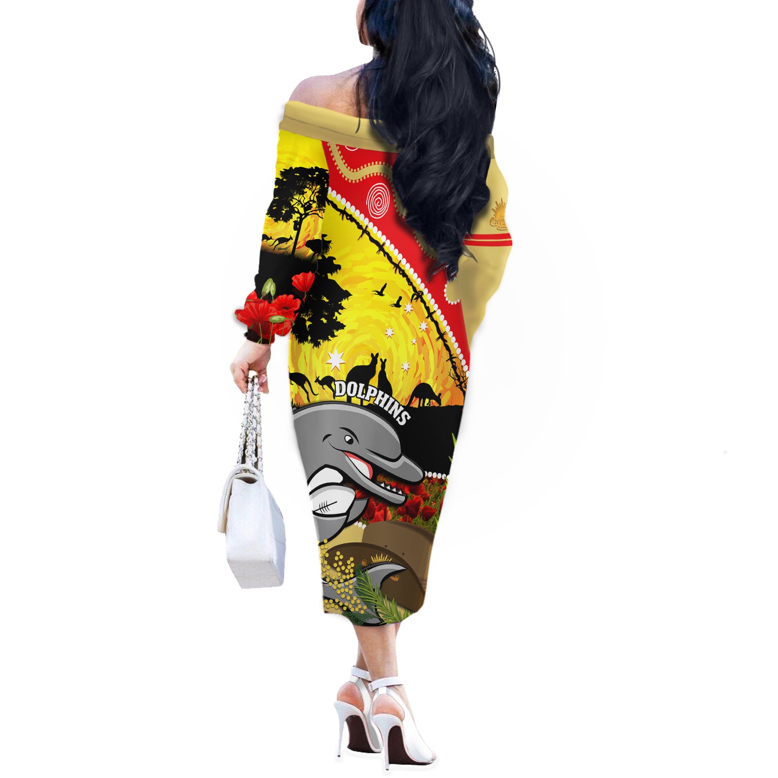 Dolphins ANZAC Day Off The Shoulder Long Sleeve Dress Rosemary Starring Night Style