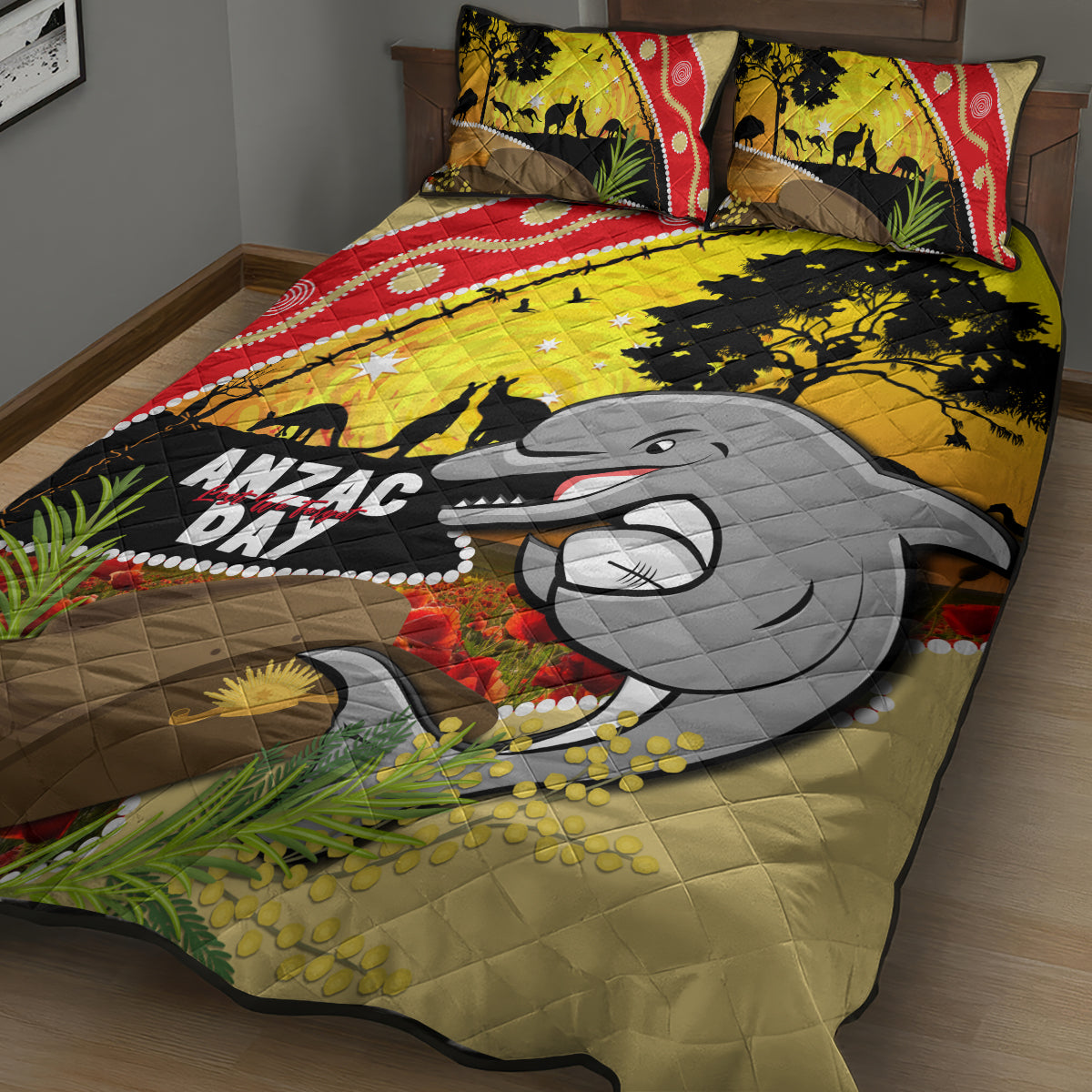 Dolphins ANZAC Day Quilt Bed Set Rosemary Starring Night Style