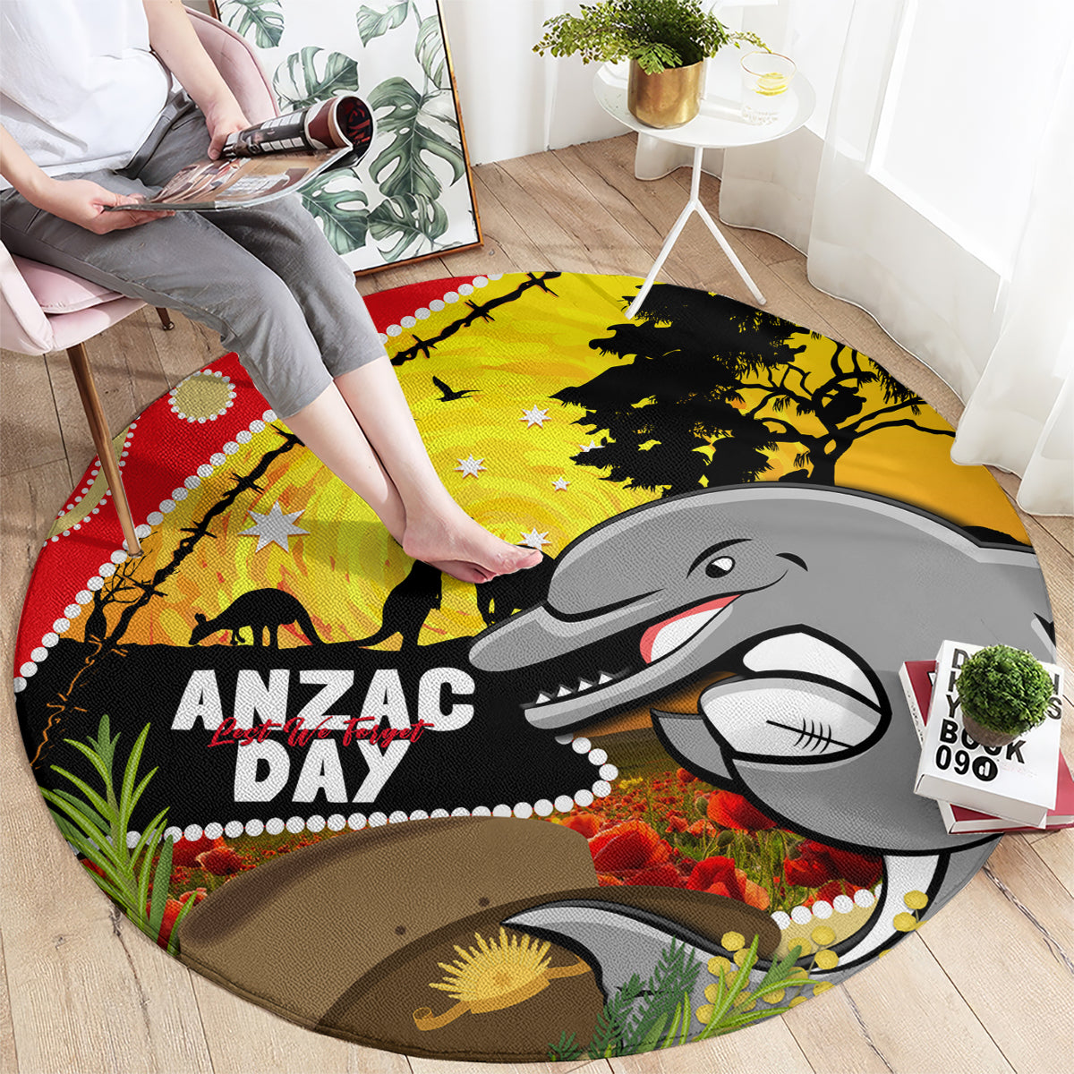 Dolphins ANZAC Day Round Carpet Rosemary Starring Night Style