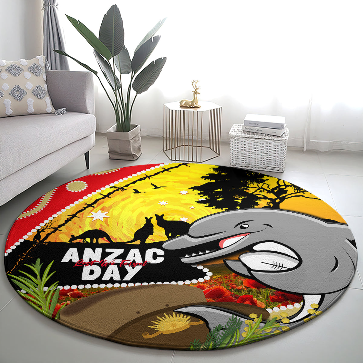 Dolphins ANZAC Day Round Carpet Rosemary Starring Night Style