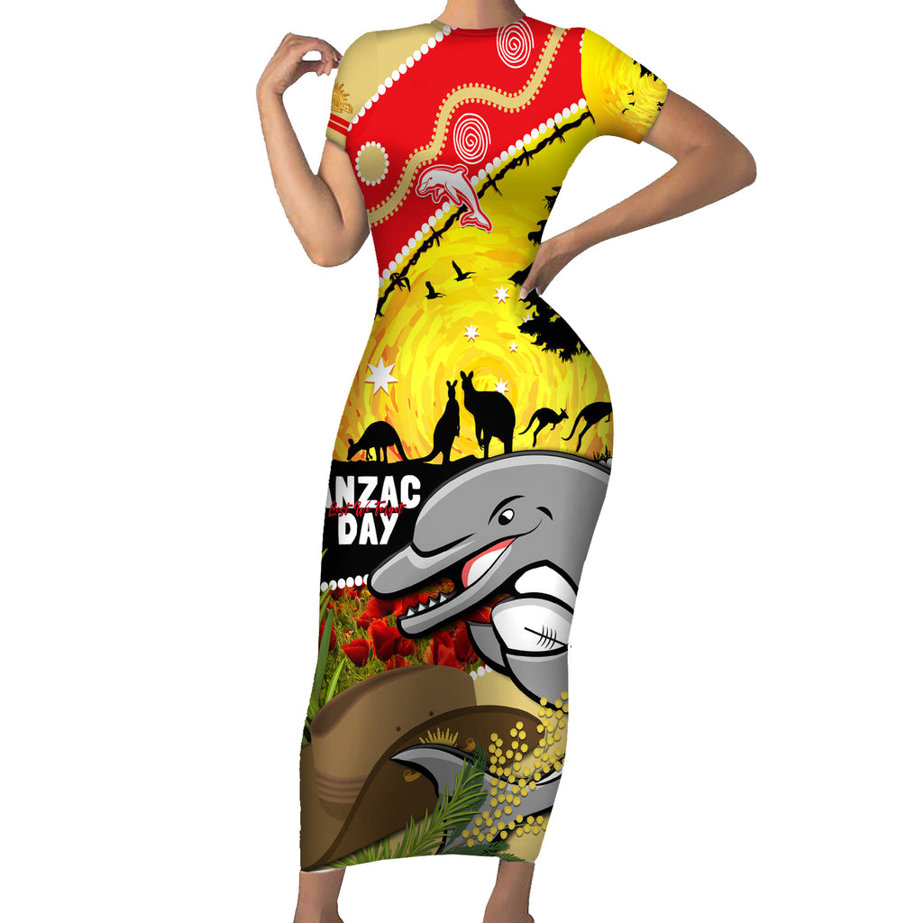 Dolphins ANZAC Day Short Sleeve Bodycon Dress Rosemary Starring Night Style