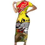 Dolphins ANZAC Day Short Sleeve Bodycon Dress Rosemary Starring Night Style