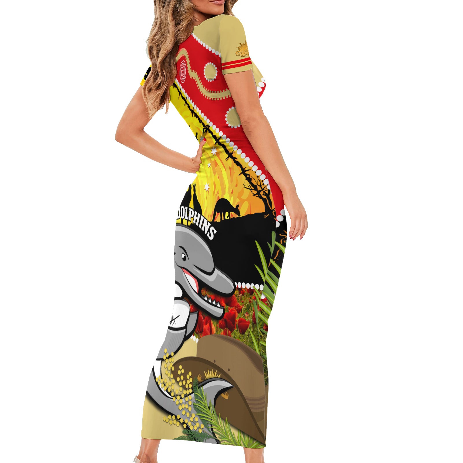 Dolphins ANZAC Day Short Sleeve Bodycon Dress Rosemary Starring Night Style
