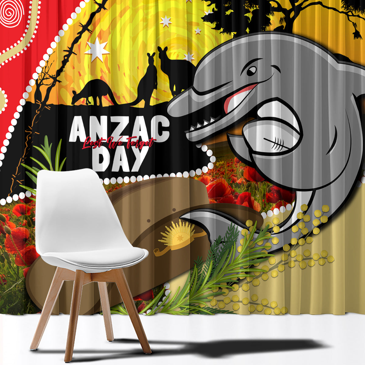 Dolphins ANZAC Day Window Curtain Rosemary Starring Night Style