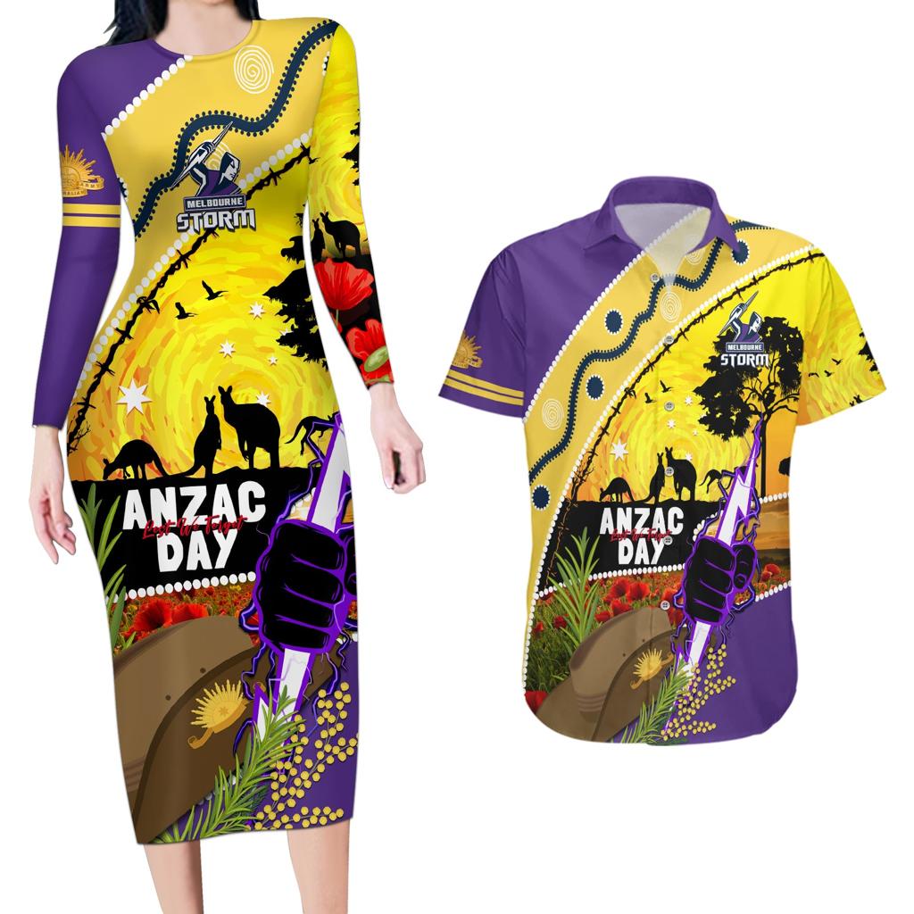 Storm ANZAC Day Couples Matching Long Sleeve Bodycon Dress and Hawaiian Shirt Rosemary Starring Night Style