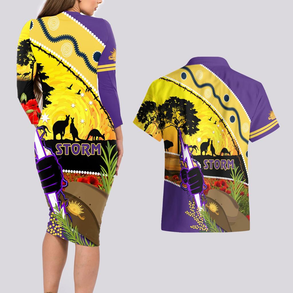 Storm ANZAC Day Couples Matching Long Sleeve Bodycon Dress and Hawaiian Shirt Rosemary Starring Night Style