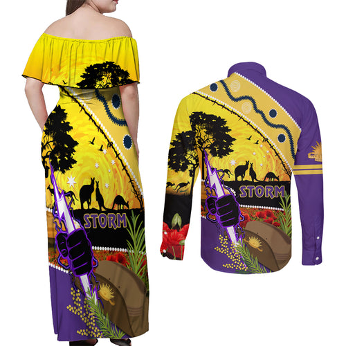 Storm ANZAC Day Couples Matching Off Shoulder Maxi Dress and Long Sleeve Button Shirt Rosemary Starring Night Style