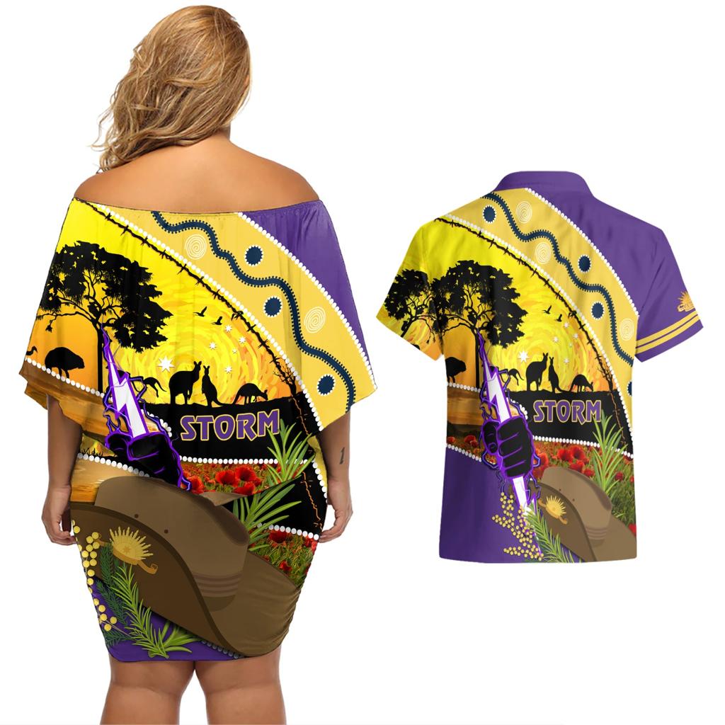Storm ANZAC Day Couples Matching Off Shoulder Short Dress and Hawaiian Shirt Rosemary Starring Night Style