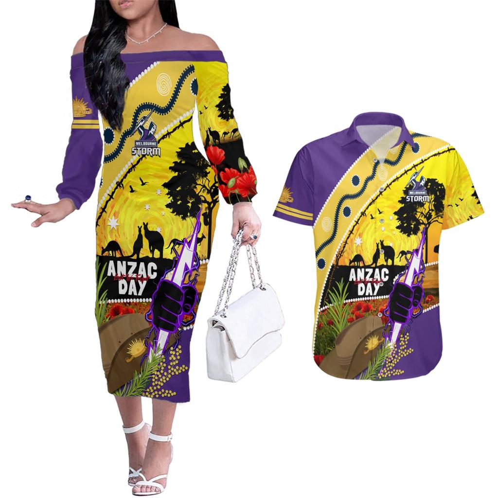 Storm ANZAC Day Couples Matching Off The Shoulder Long Sleeve Dress and Hawaiian Shirt Rosemary Starring Night Style