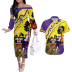 Storm ANZAC Day Couples Matching Off The Shoulder Long Sleeve Dress and Hawaiian Shirt Rosemary Starring Night Style
