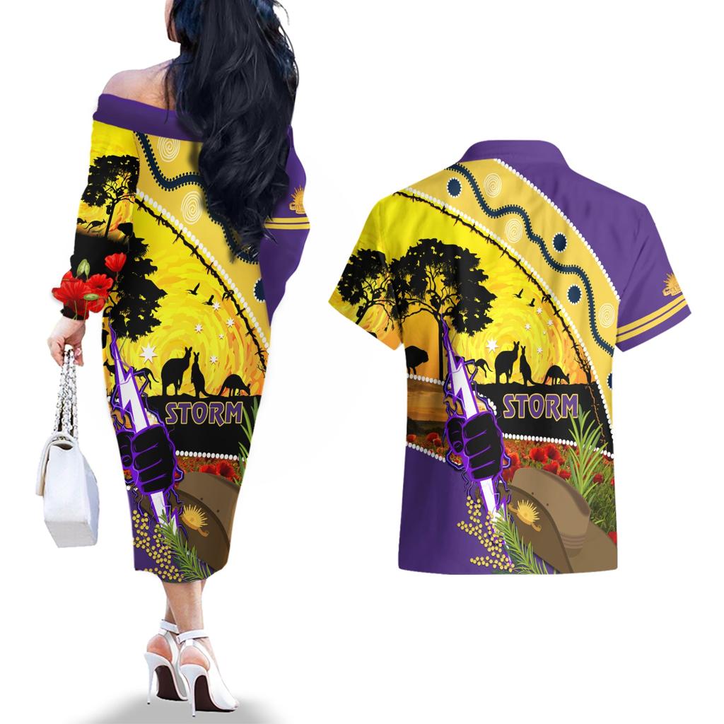 Storm ANZAC Day Couples Matching Off The Shoulder Long Sleeve Dress and Hawaiian Shirt Rosemary Starring Night Style