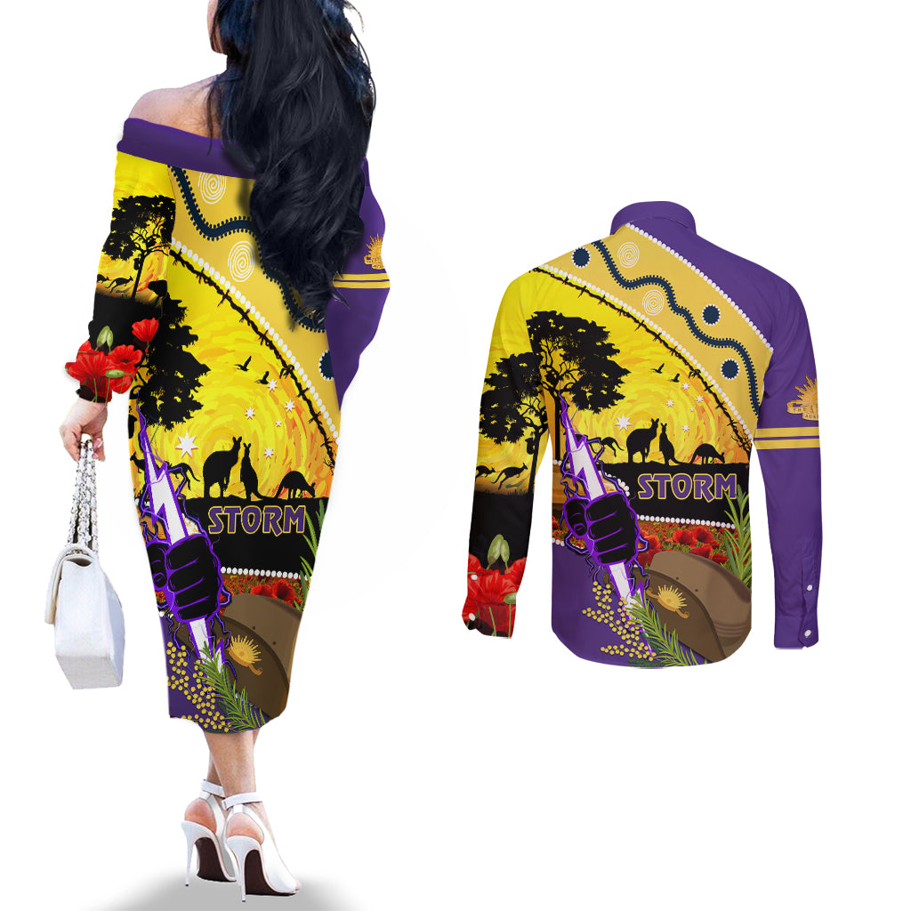 Storm ANZAC Day Couples Matching Off The Shoulder Long Sleeve Dress and Long Sleeve Button Shirt Rosemary Starring Night Style