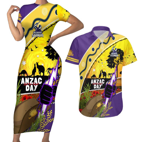 Storm ANZAC Day Couples Matching Short Sleeve Bodycon Dress and Hawaiian Shirt Rosemary Starring Night Style
