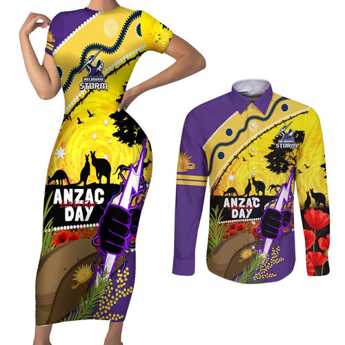 Storm ANZAC Day Couples Matching Short Sleeve Bodycon Dress and Long Sleeve Button Shirt Rosemary Starring Night Style