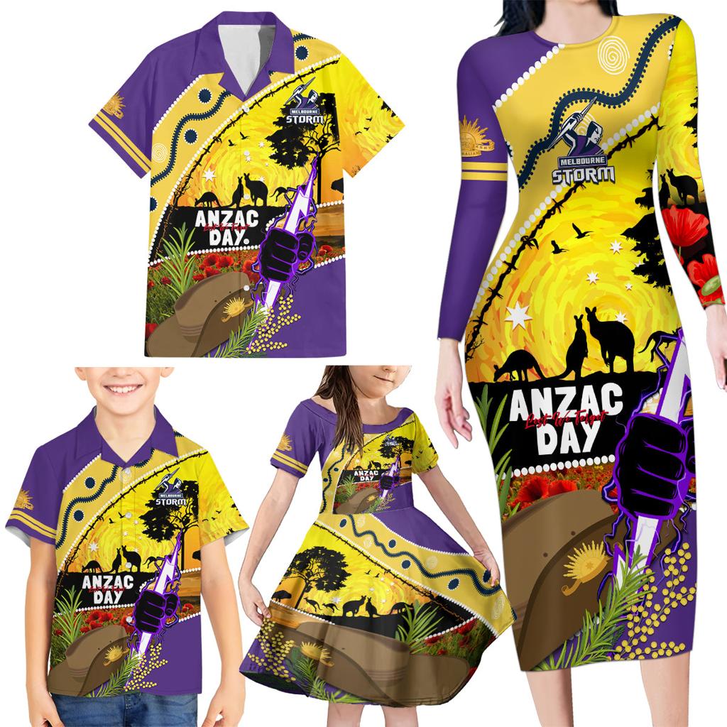 Storm ANZAC Day Family Matching Long Sleeve Bodycon Dress and Hawaiian Shirt Rosemary Starring Night Style
