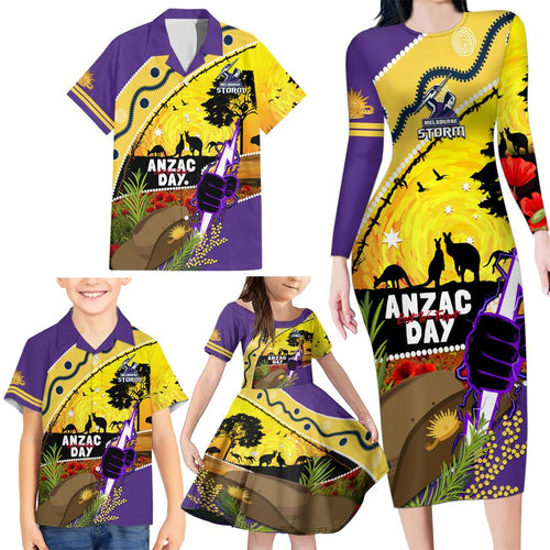 Storm ANZAC Day Family Matching Long Sleeve Bodycon Dress and Hawaiian Shirt Rosemary Starring Night Style