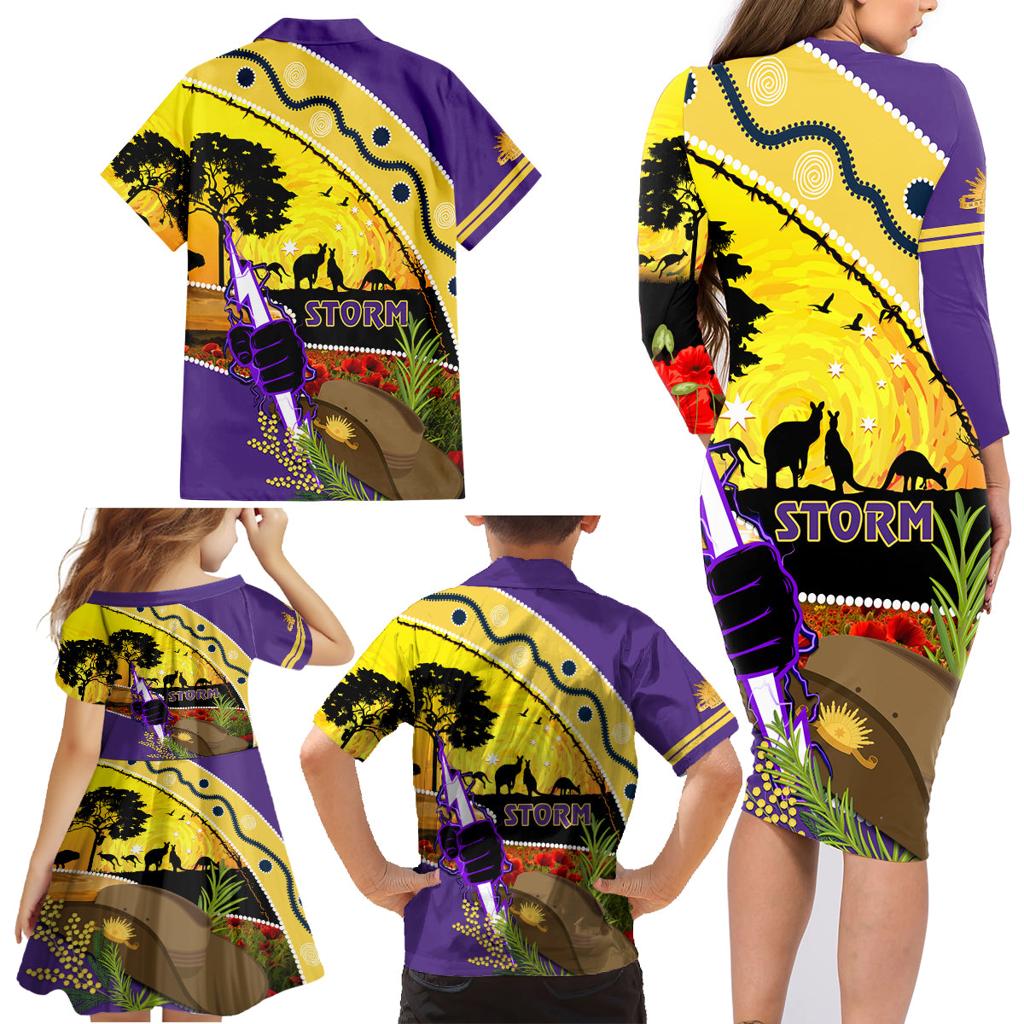 Storm ANZAC Day Family Matching Long Sleeve Bodycon Dress and Hawaiian Shirt Rosemary Starring Night Style