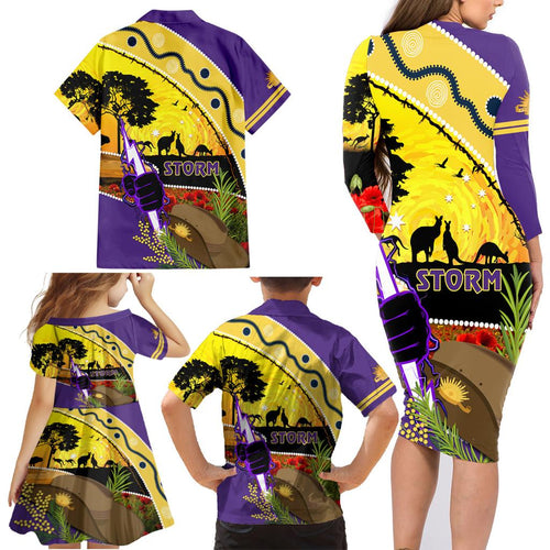 Storm ANZAC Day Family Matching Long Sleeve Bodycon Dress and Hawaiian Shirt Rosemary Starring Night Style