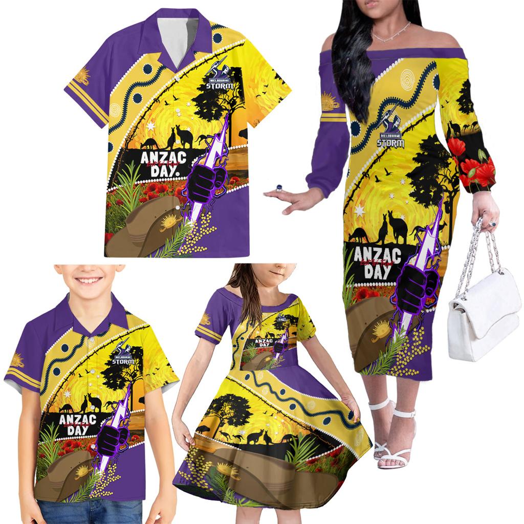 Storm ANZAC Day Family Matching Off Shoulder Long Sleeve Dress and Hawaiian Shirt Rosemary Starring Night Style
