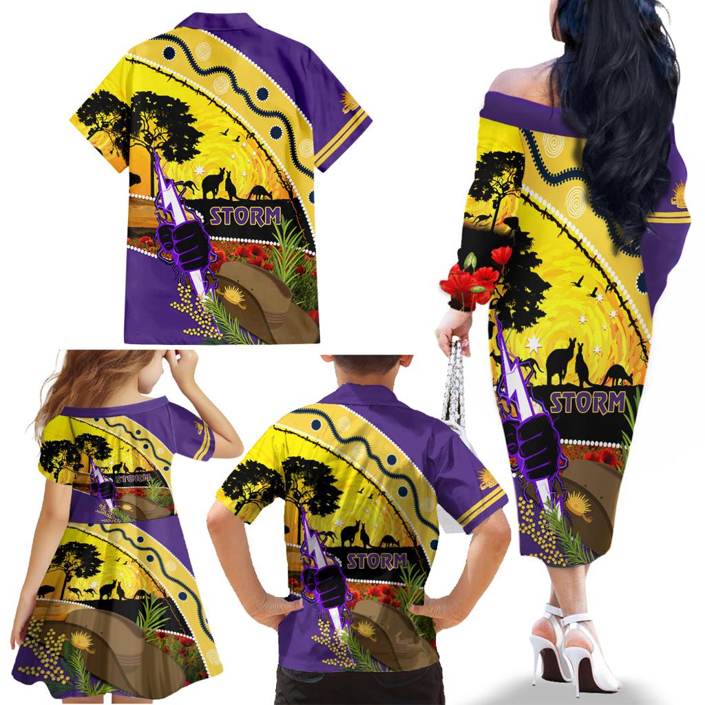 Storm ANZAC Day Family Matching Off Shoulder Long Sleeve Dress and Hawaiian Shirt Rosemary Starring Night Style
