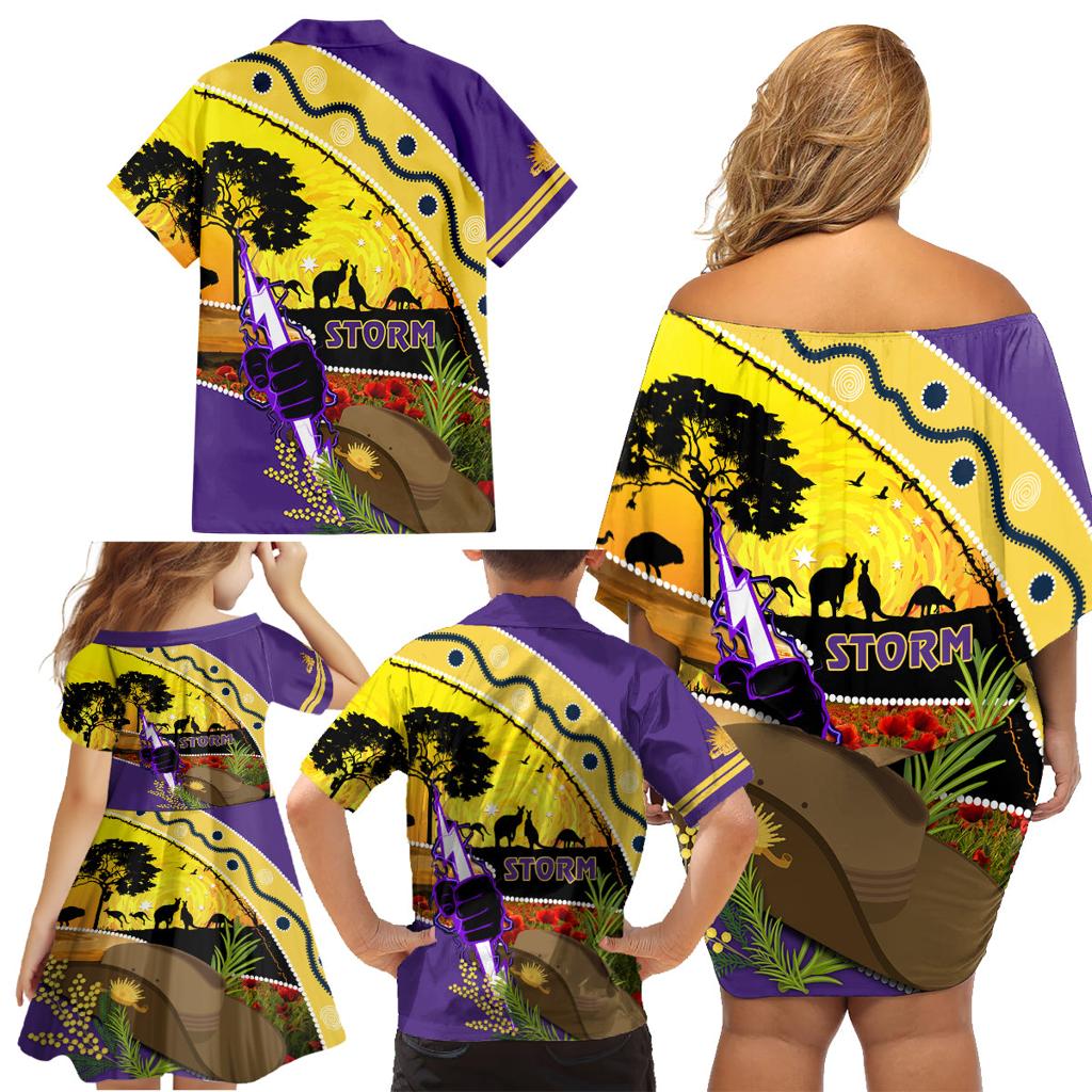 Storm ANZAC Day Family Matching Off Shoulder Short Dress and Hawaiian Shirt Rosemary Starring Night Style