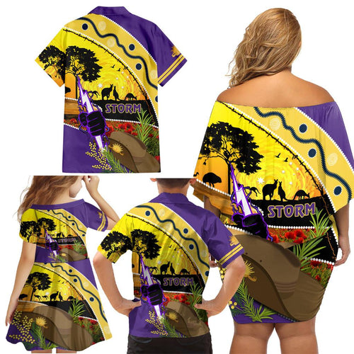 Storm ANZAC Day Family Matching Off Shoulder Short Dress and Hawaiian Shirt Rosemary Starring Night Style
