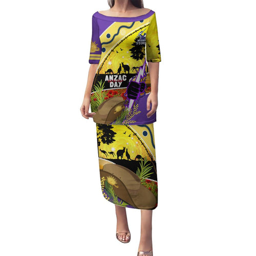 Storm ANZAC Day Family Matching Puletasi and Hawaiian Shirt Rosemary Starring Night Style