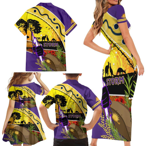 Storm ANZAC Day Family Matching Short Sleeve Bodycon Dress and Hawaiian Shirt Rosemary Starring Night Style