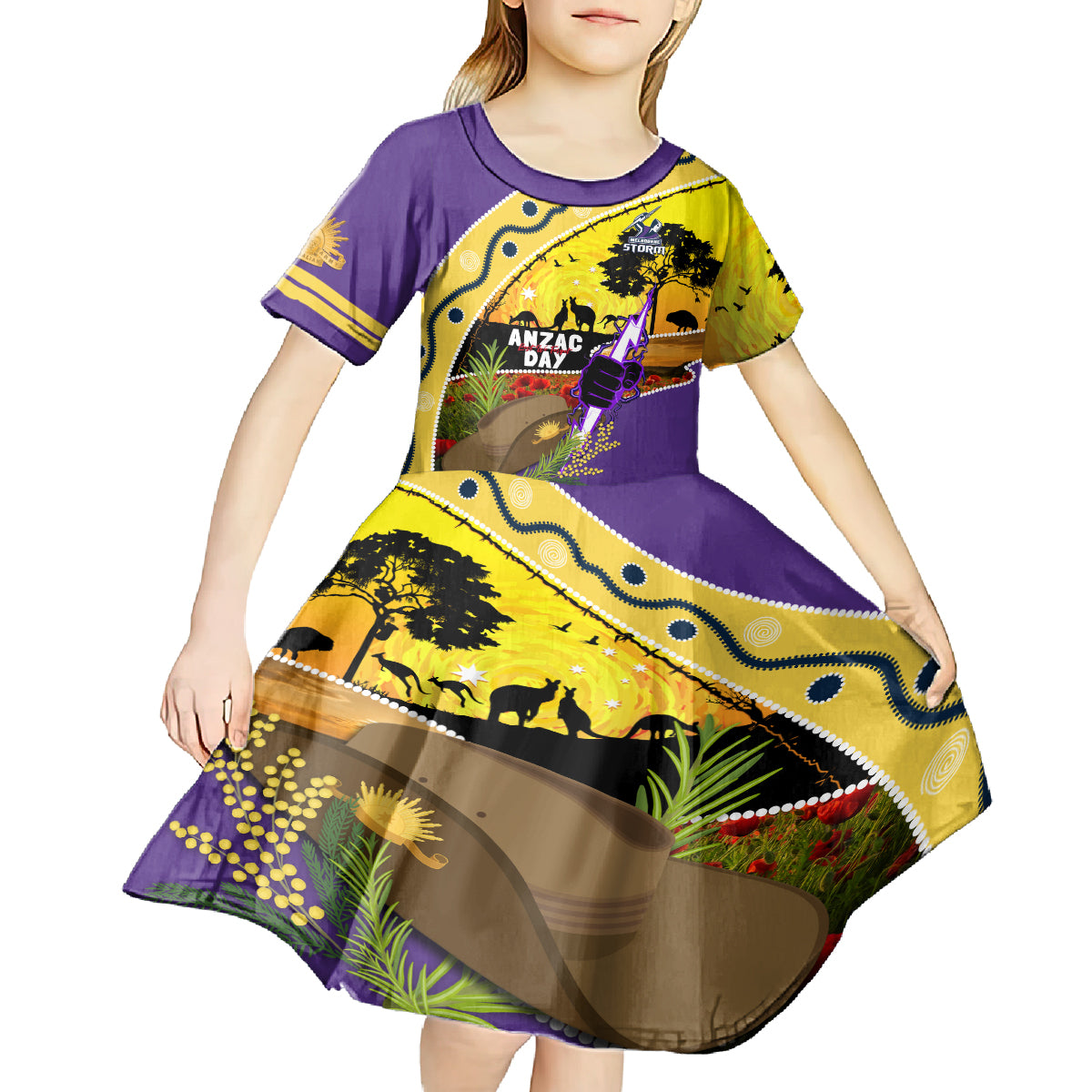 Storm ANZAC Day Kid Short Sleeve Dress Rosemary Starring Night Style