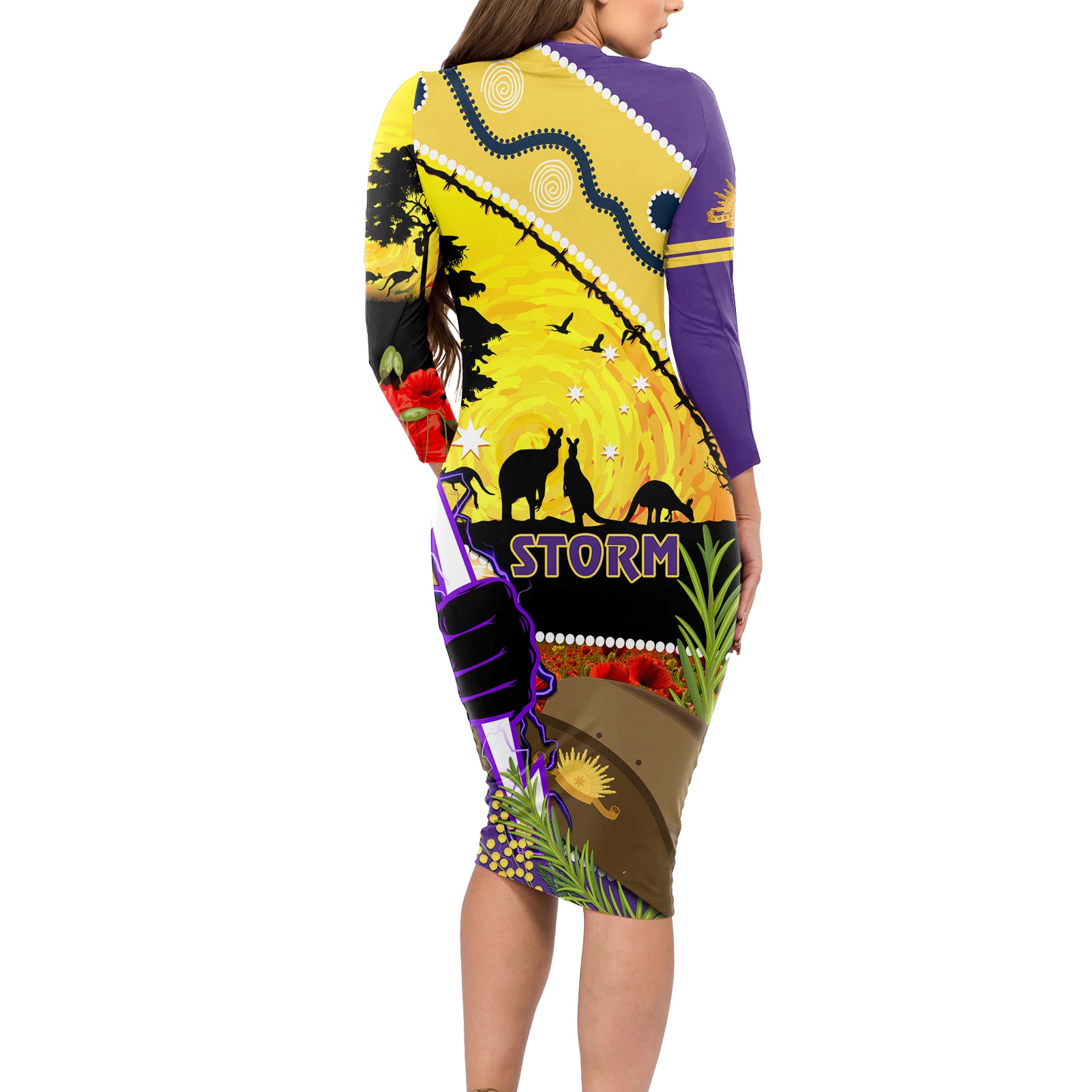 Storm ANZAC Day Long Sleeve Bodycon Dress Rosemary Starring Night Style