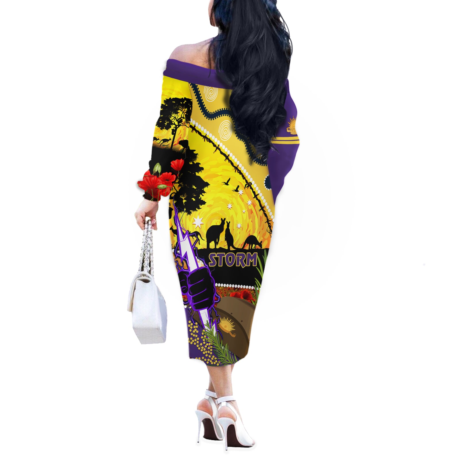 Storm ANZAC Day Off The Shoulder Long Sleeve Dress Rosemary Starring Night Style