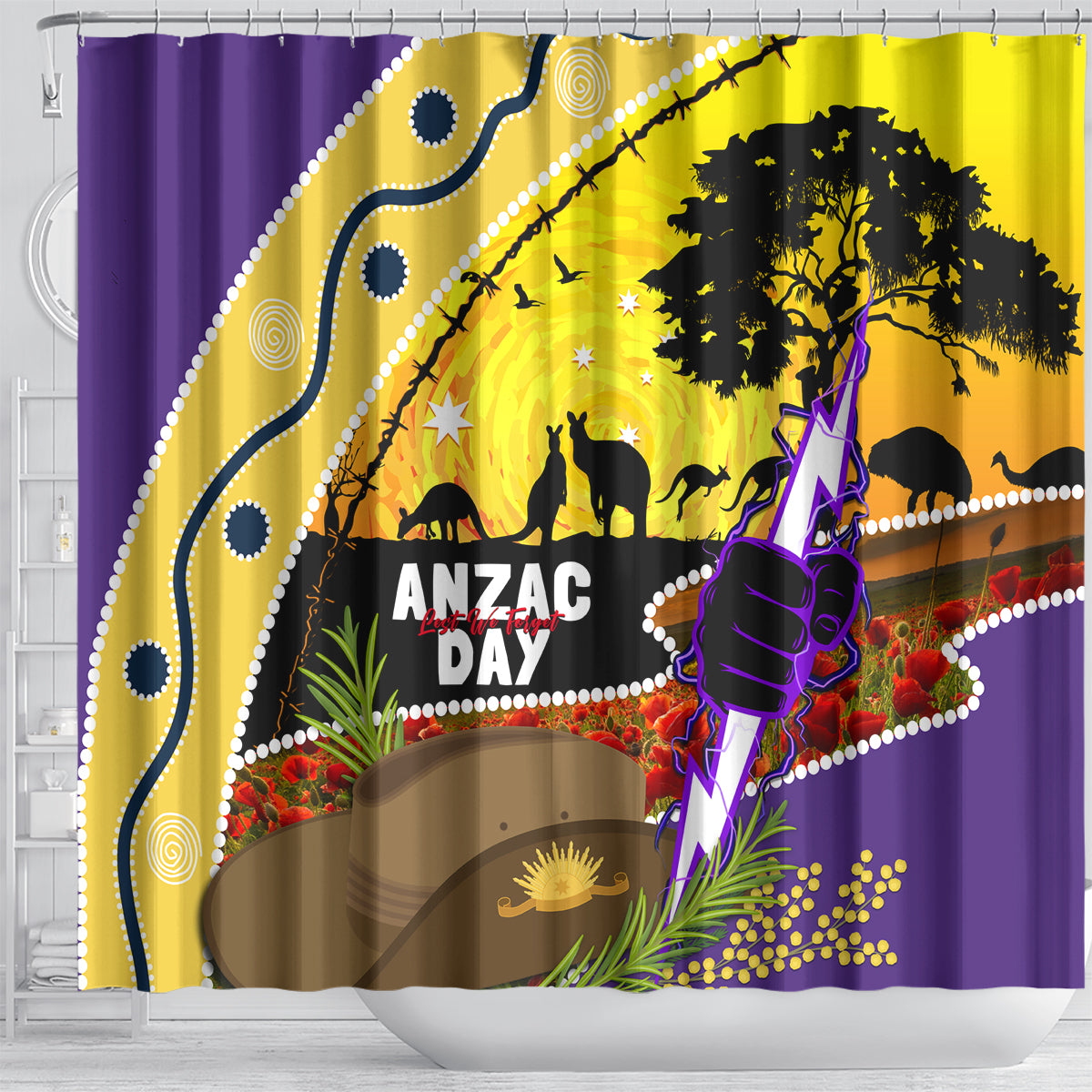 Storm ANZAC Day Shower Curtain Rosemary Starring Night Style