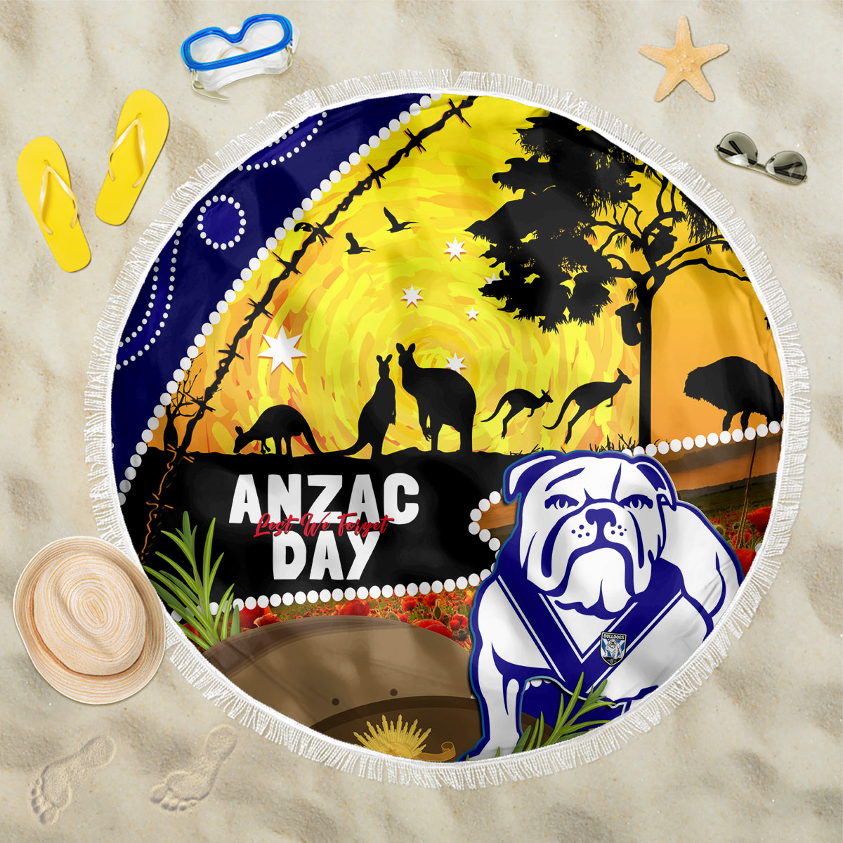 Bulldogs ANZAC Day Beach Blanket Rosemary Starring Night Style