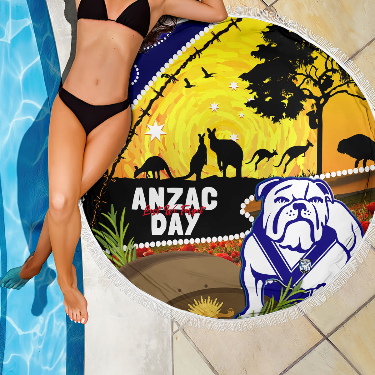 Bulldogs ANZAC Day Beach Blanket Rosemary Starring Night Style
