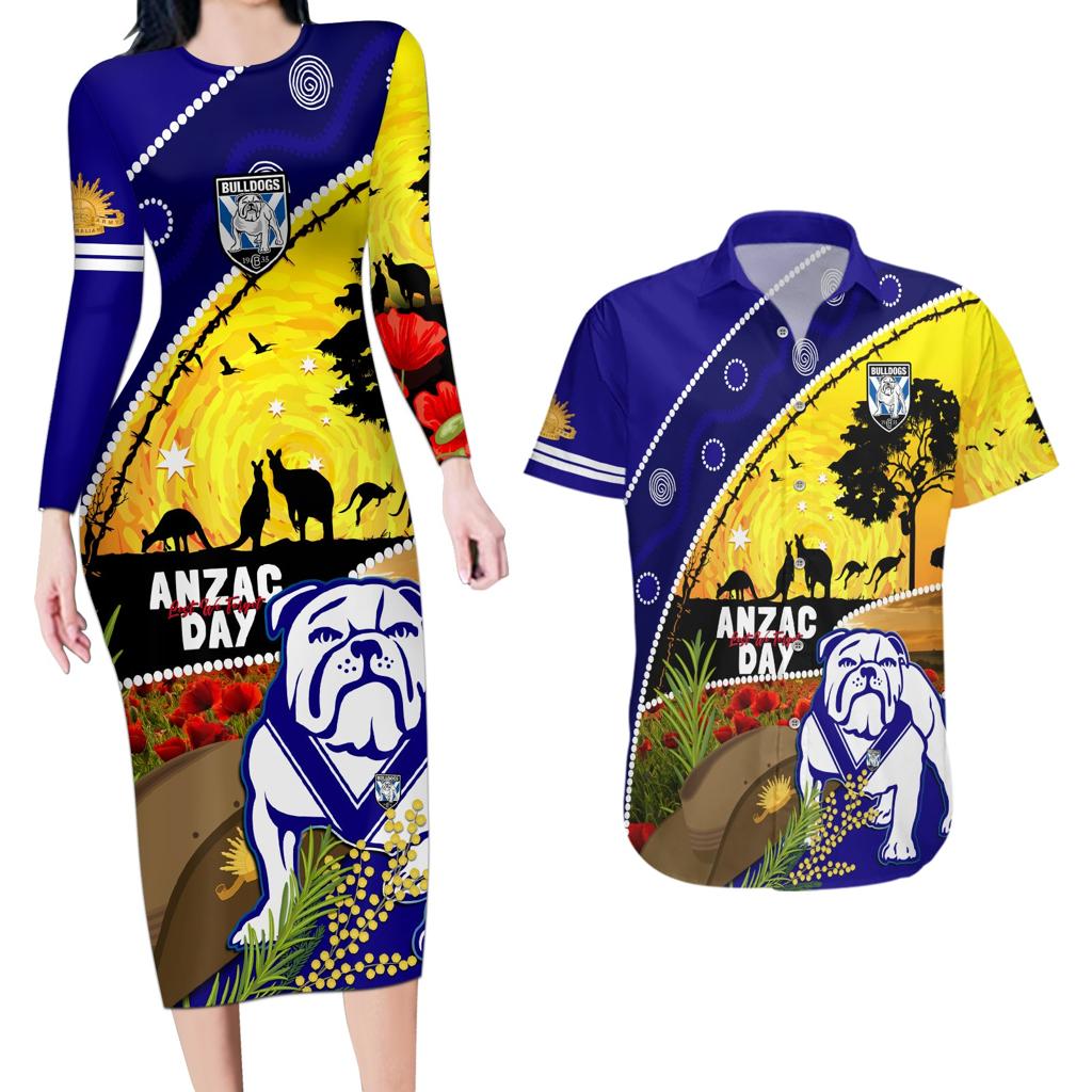 Bulldogs ANZAC Day Couples Matching Long Sleeve Bodycon Dress and Hawaiian Shirt Rosemary Starring Night Style
