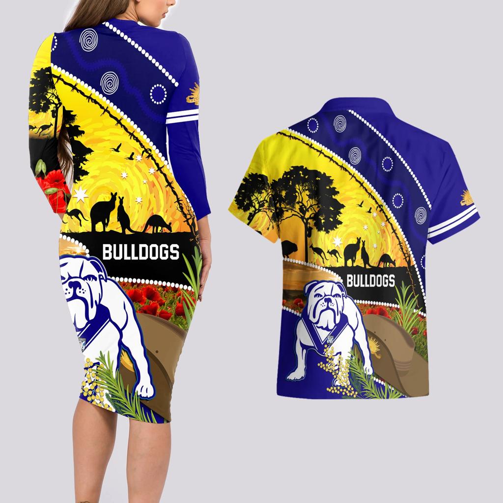 Bulldogs ANZAC Day Couples Matching Long Sleeve Bodycon Dress and Hawaiian Shirt Rosemary Starring Night Style