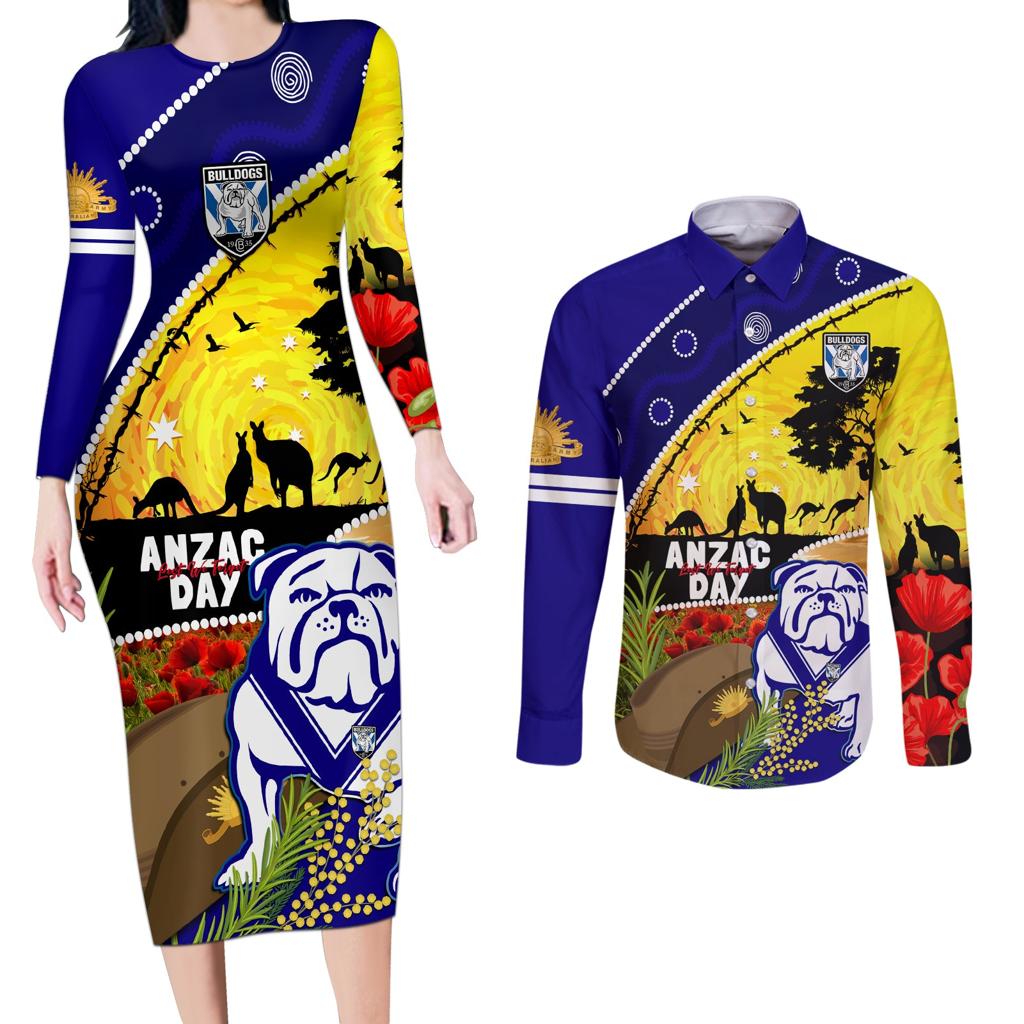 Bulldogs ANZAC Day Couples Matching Long Sleeve Bodycon Dress and Long Sleeve Button Shirt Rosemary Starring Night Style