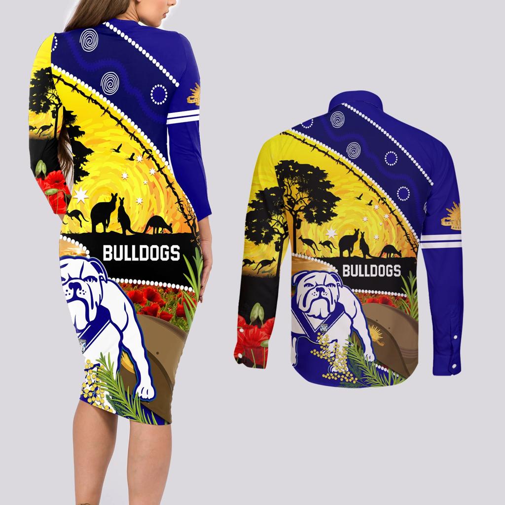 Bulldogs ANZAC Day Couples Matching Long Sleeve Bodycon Dress and Long Sleeve Button Shirt Rosemary Starring Night Style