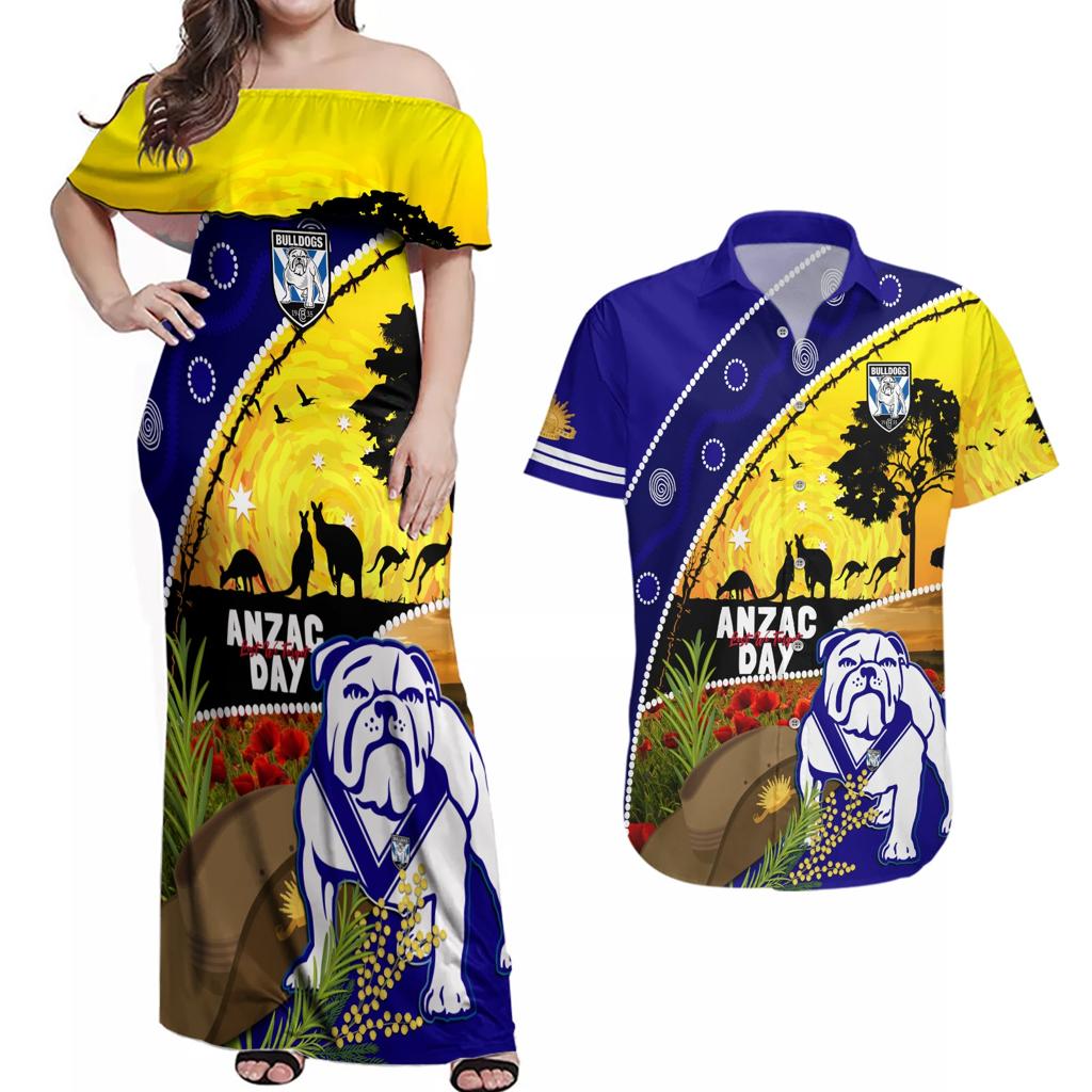 Bulldogs ANZAC Day Couples Matching Off Shoulder Maxi Dress and Hawaiian Shirt Rosemary Starring Night Style