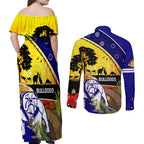 Bulldogs ANZAC Day Couples Matching Off Shoulder Maxi Dress and Long Sleeve Button Shirt Rosemary Starring Night Style