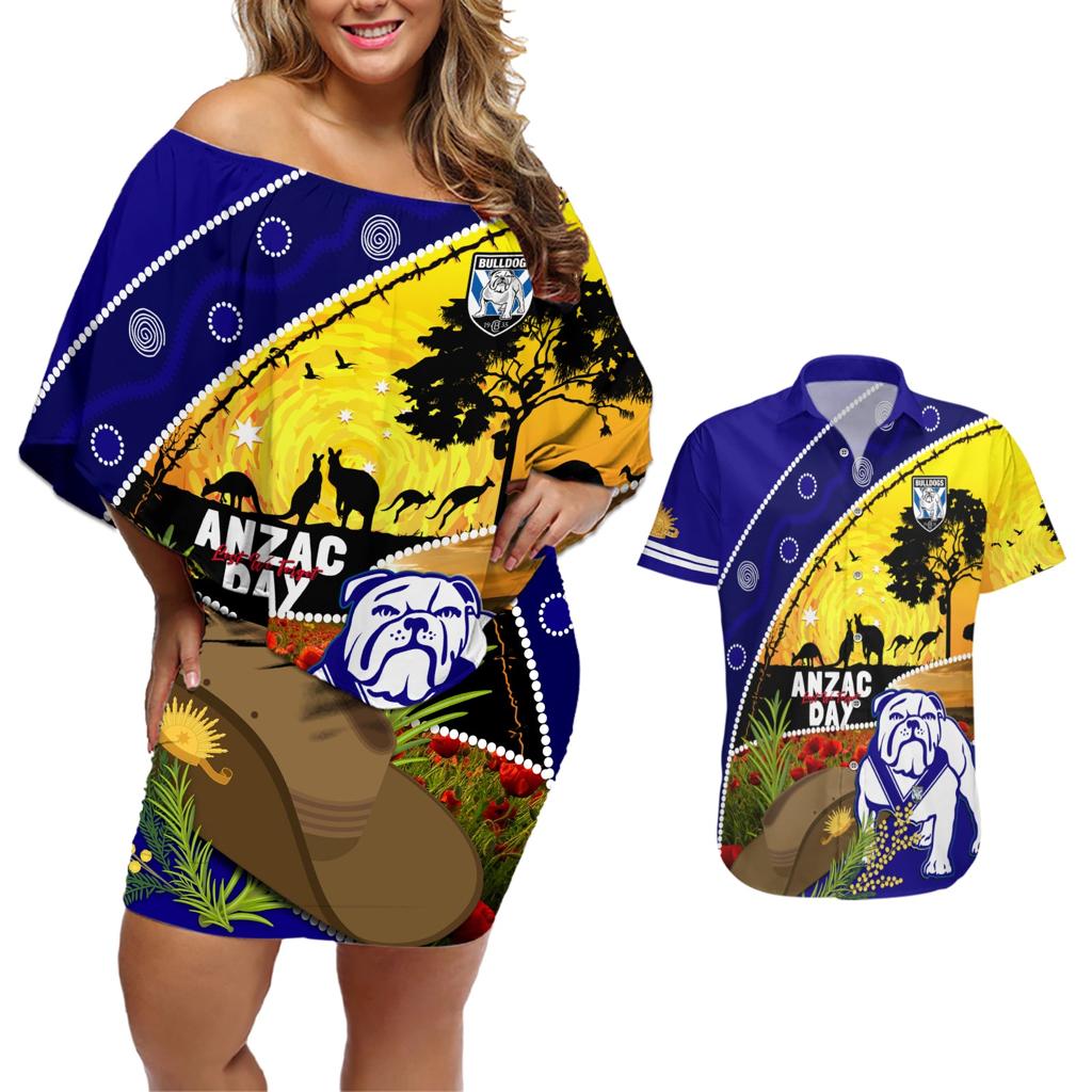 Bulldogs ANZAC Day Couples Matching Off Shoulder Short Dress and Hawaiian Shirt Rosemary Starring Night Style