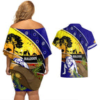 Bulldogs ANZAC Day Couples Matching Off Shoulder Short Dress and Hawaiian Shirt Rosemary Starring Night Style