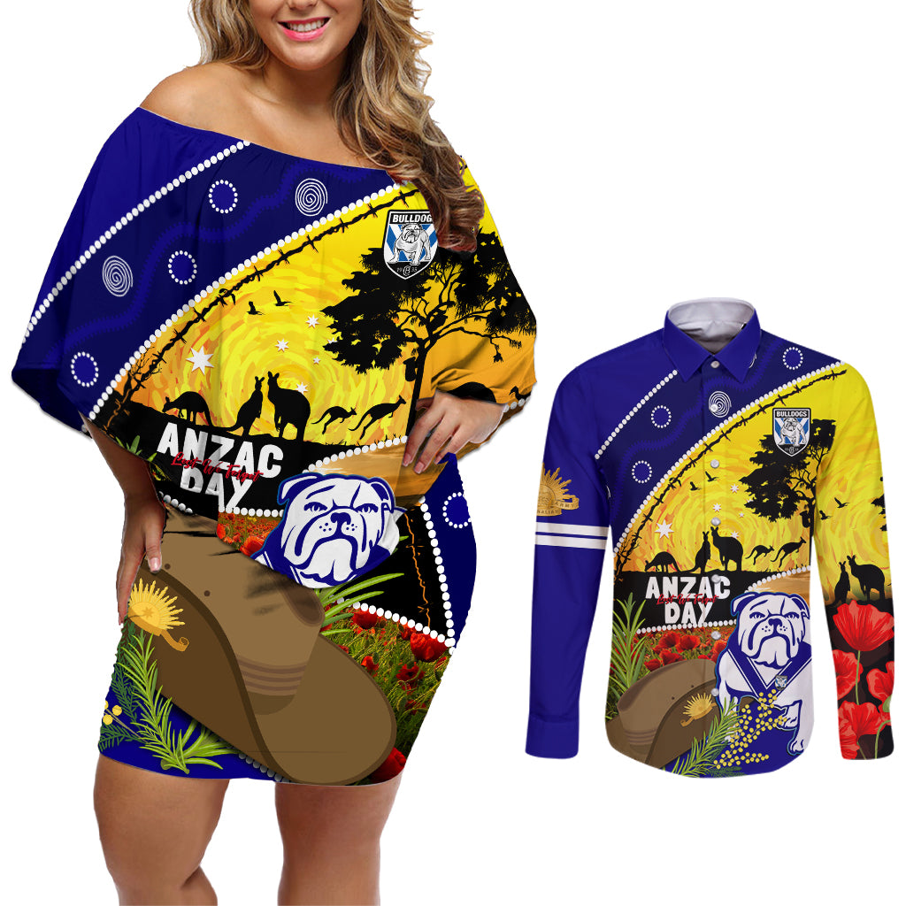 Bulldogs ANZAC Day Couples Matching Off Shoulder Short Dress and Long Sleeve Button Shirt Rosemary Starring Night Style