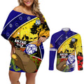 Bulldogs ANZAC Day Couples Matching Off Shoulder Short Dress and Long Sleeve Button Shirt Rosemary Starring Night Style