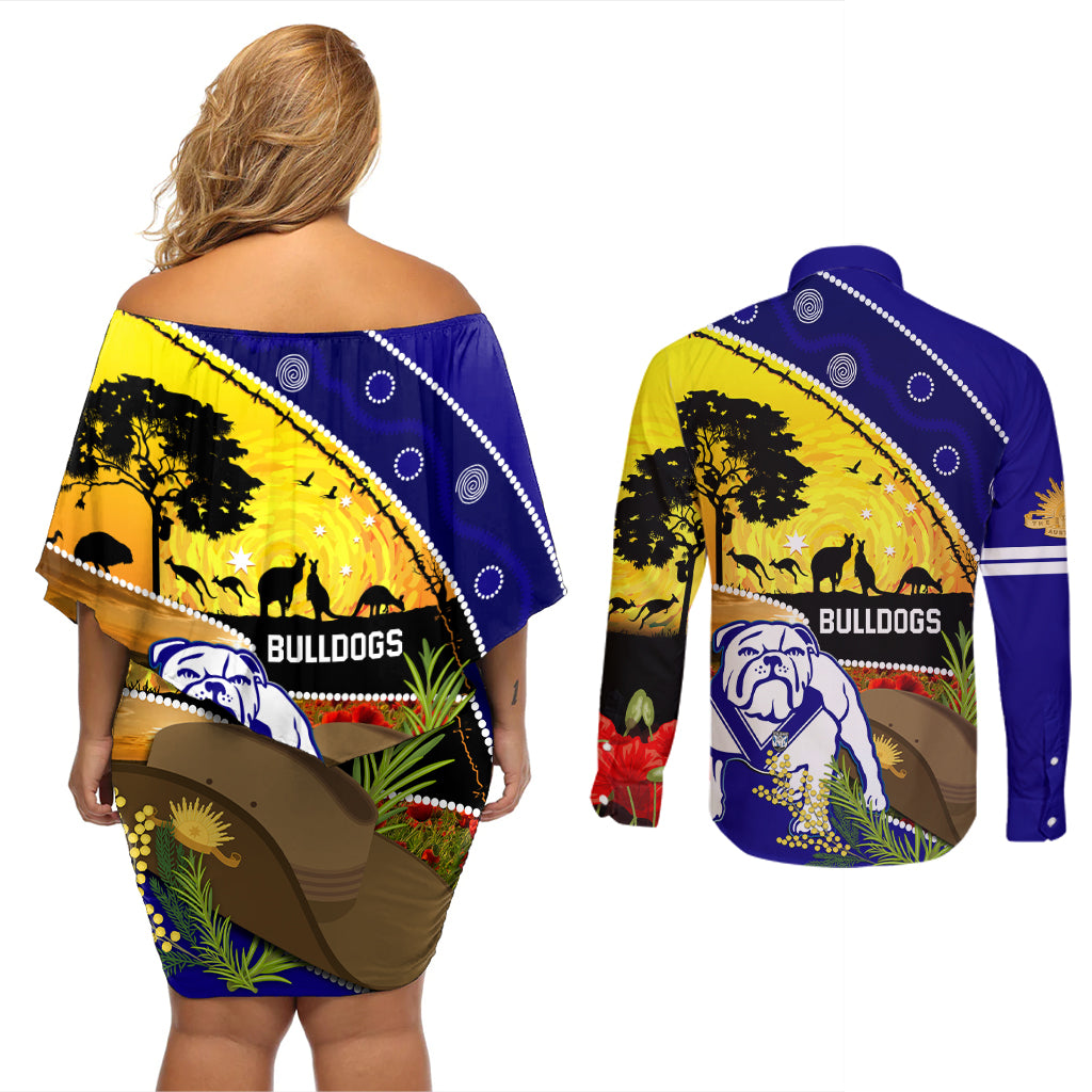 Bulldogs ANZAC Day Couples Matching Off Shoulder Short Dress and Long Sleeve Button Shirt Rosemary Starring Night Style
