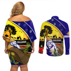 Bulldogs ANZAC Day Couples Matching Off Shoulder Short Dress and Long Sleeve Button Shirt Rosemary Starring Night Style