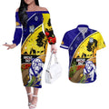 Bulldogs ANZAC Day Couples Matching Off The Shoulder Long Sleeve Dress and Hawaiian Shirt Rosemary Starring Night Style